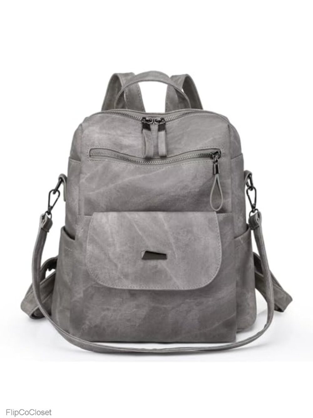 Women's PU Leather Small Backpack Purse with Adjustable Straps, 8 Pockets